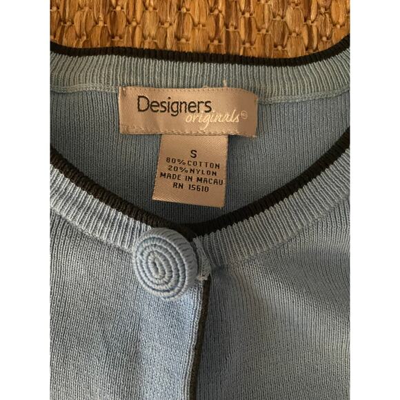 90s style Designers Originals Blue Cardigan with Black edging SZ Small - Picture 3 of 8